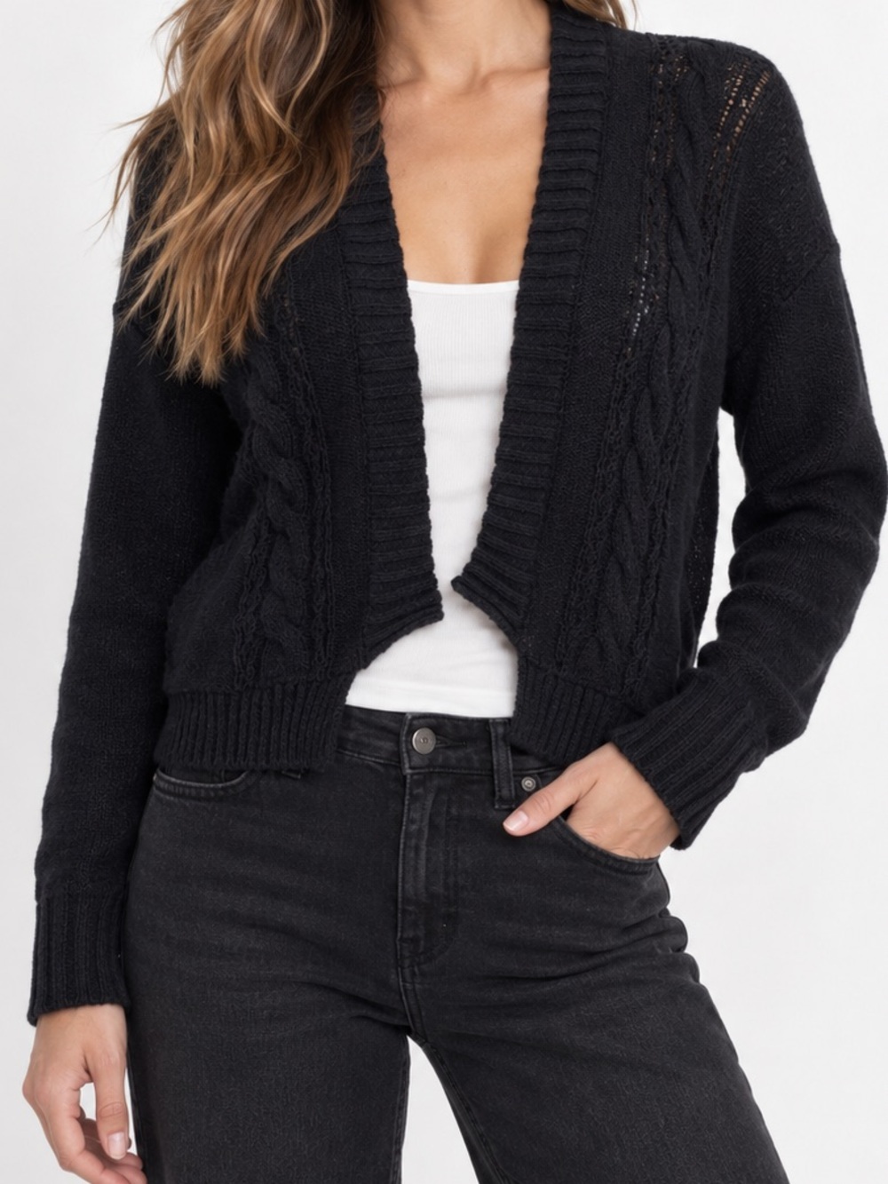Anthropologie Guinevere Black Crochet Knit Bolero Cardigan Sweater Small